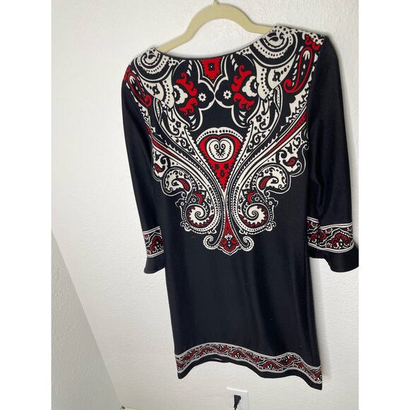 Perceptions New York Flare Long Sleeve Pattern Dress Knee Length Modest Dress - Picture 4 of 6